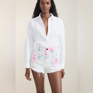 Design Lab Floral Jean Shorts - White, Pink, and Blue